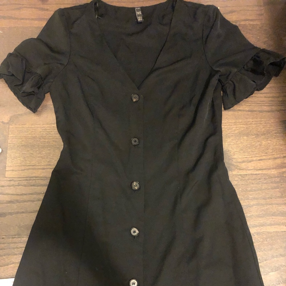 Trf button down black dress with ruffle sleeves